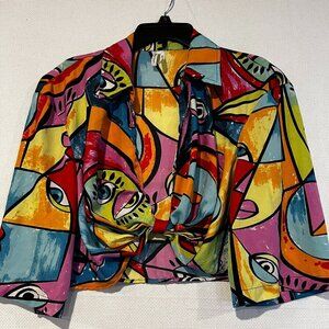 Anthropologie Live 4 Truth Bright Artsy retro cropped Tie Front Blouse 90s Large
